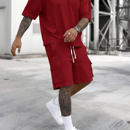 Summer Heavyweight FOG Color Earth Tone Short Sleeve Shorts Streetwear Loose Fashion Set