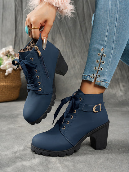 MagiMoBo Women'S Mid-Heel Ankle Boots with Side Zipper - Comfortable Faux Cover, Decorative Buckle Design, All-Season Versatile Casual Shoes for Casual Attire, Chunky Heel, Versatile Ankle Boots | Decorative Buckle Boots | Sy