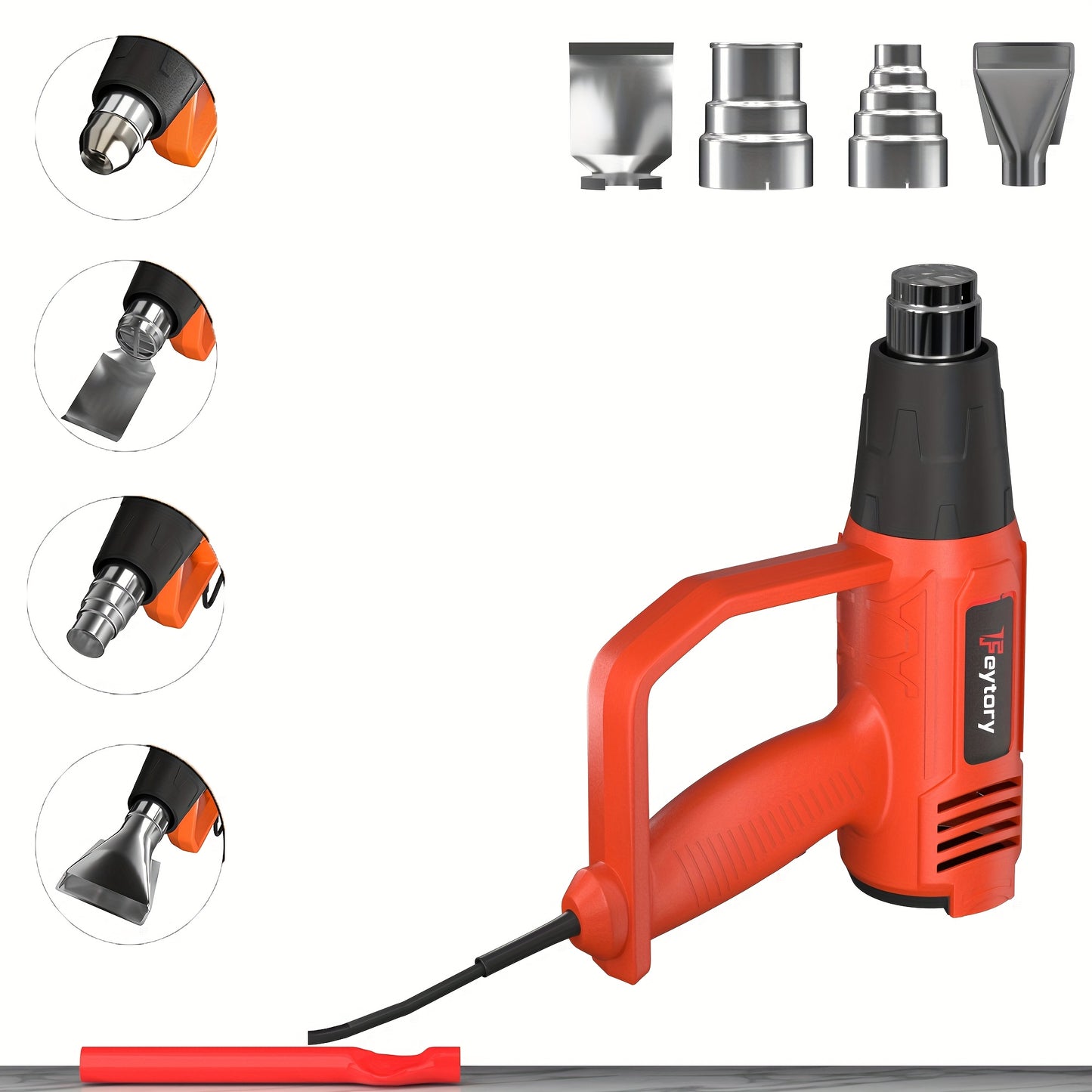 2000W Heat Gun, Handheld Hot Air Gun Variable Temperature, 2 Temperature Modes & 4 Nozzles For DIY, Stripping Paint, Shrinking PVC, Wrapping, Embossing - Red