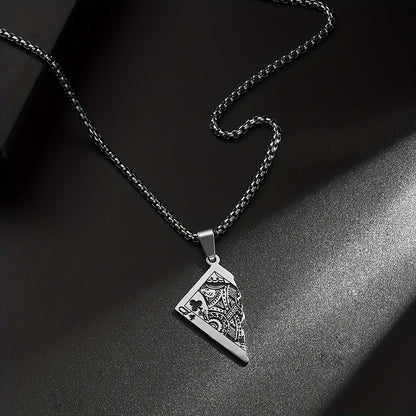 1pc Stainless Steel Half-Heart Playing Card Pendant Necklace - Punk Gothic Style Intricate Spade & Heart Design Durable Unisex Jewelry Gift for Men Women, Heart Pendant Necklace, Statement Accessory, Polished Metallic Finish