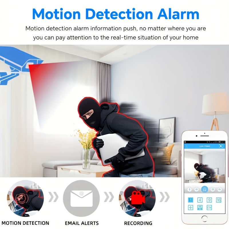 Spherical safety camera, motion detection, color night vision, alarm push, FHD wireless Wi Fi smart home safety camera, 355 ° panoramic monitoring camera, intelligent motion detection, two-way audio, only 2.4GHz, Wi Fi camer