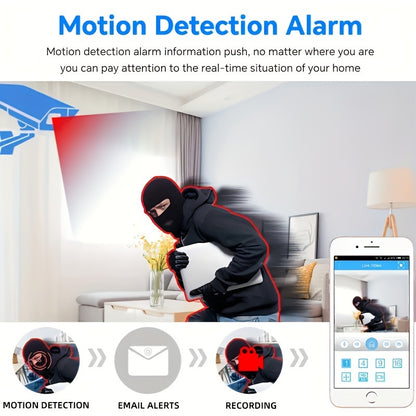 Spherical safety camera, motion detection, color night vision, alarm push, FHD wireless Wi Fi smart home safety camera, 355 ° panoramic monitoring camera, intelligent motion detection, two-way audio, only 2.4GHz, Wi Fi camer