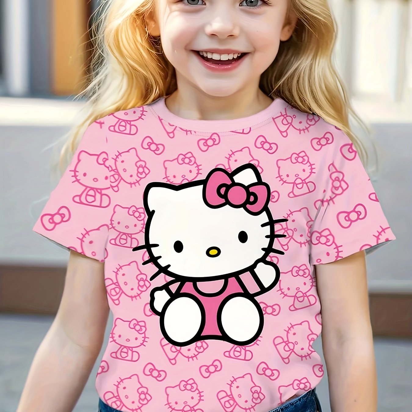 Kids' Short Sleeve T-Shirt - Cute Pink for Hello Kitty Cartoon Pattern, 3D Digital Print, Suitable for Outdoor | Casual | Sports | Home, Comfortable Sliky Fiber Fabric Fabric
