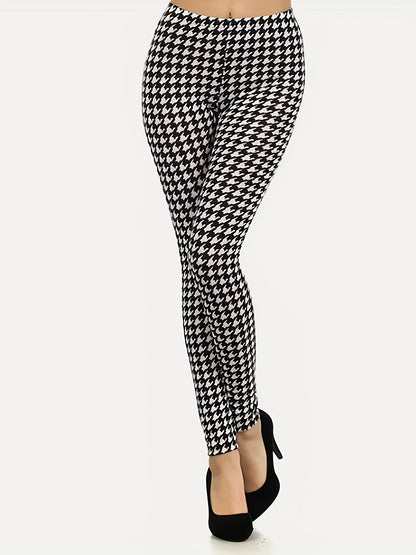 Women'S Houndstooth Print Joggers - Stretchy, Soft, and Comfortable, Perfect for Casual Wear or Workouts, Black and White Pattern, High-Waisted Design, High-Waisted Joggers | Houndstooth Pattern | Stretchy Fabric