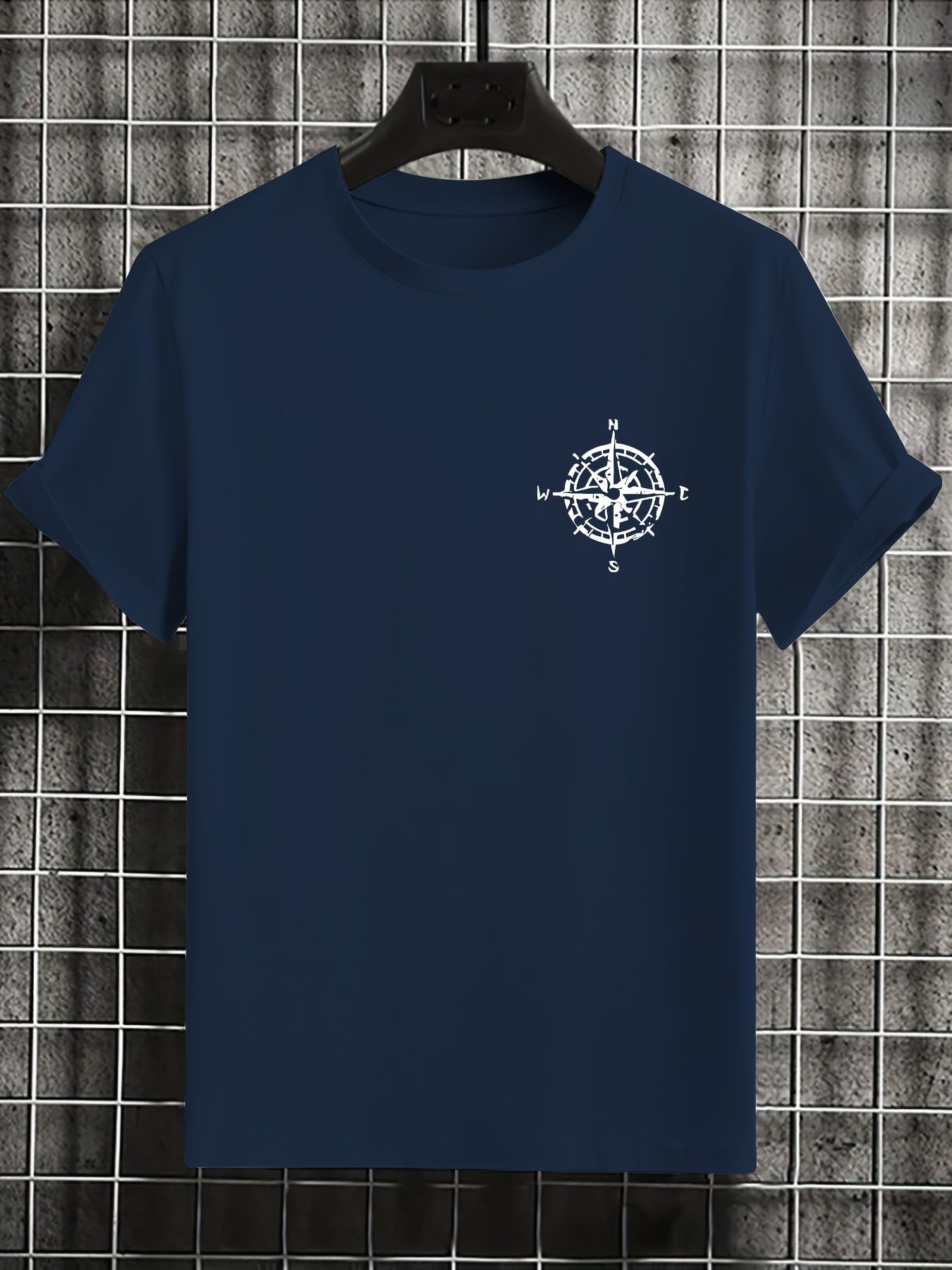 Men'S Summer Short Sleeve T-Shirt with Bold Eagle & Compass Print - Light Blue Casual Round Neck Tee, Comfortable Stretch Fabric for Casual Attire, Everyday Tshirt | Bold Graphic Tee | Comfortable Fit