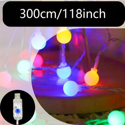 1pc USB-Powered 8 Lighting Modes Ball String Lights - Energy-Efficient, Touch Control, Ideal for Home Decor, Parties, Weddings, Ramadan & Eid al Fitr, Bedroom Wall Decor, Party Lighting | Elegant Lighting | USB Powered Lights