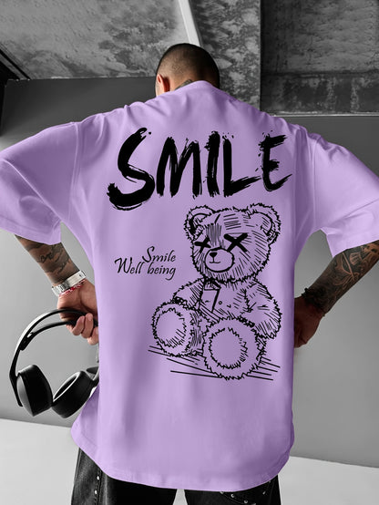 Men'S Bright Yellow Graphic T-Shirt - Loose Fit Streetwear Tee with Smile Design, Round Neck Summer Shirt for Everyday & Formal Outfits - Lightweight Casual Top, Street Style, Bold Print, Comfortable Material, Printed Shirt,