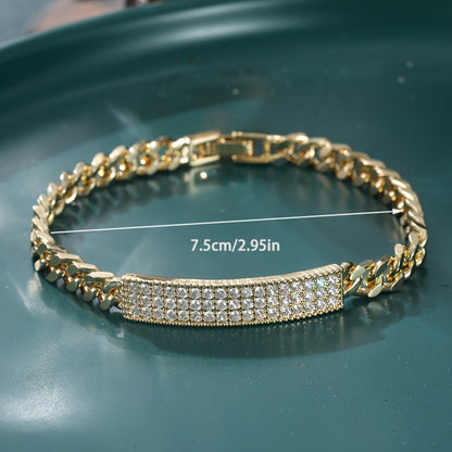 1pc Elegant Men'S Bracelet, 14K Gold Plated Copper Chain with Full Pave Synthetic Cubic Zirconia, No Magnet, Jewelry Gift
