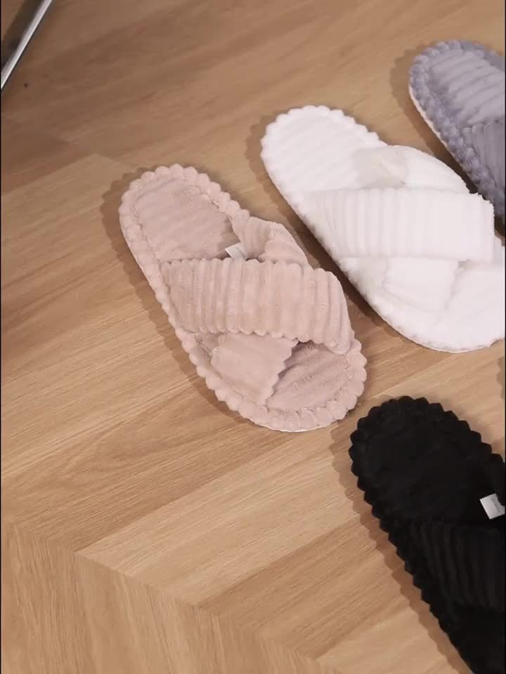 Women'S Cozy Open-Toe Fuzzy Slippers - Soft Plush Fabric, EVA Sole, Solid Color, Comfortable Indoor Quiet Shoes for All Seasons, House Slipper
