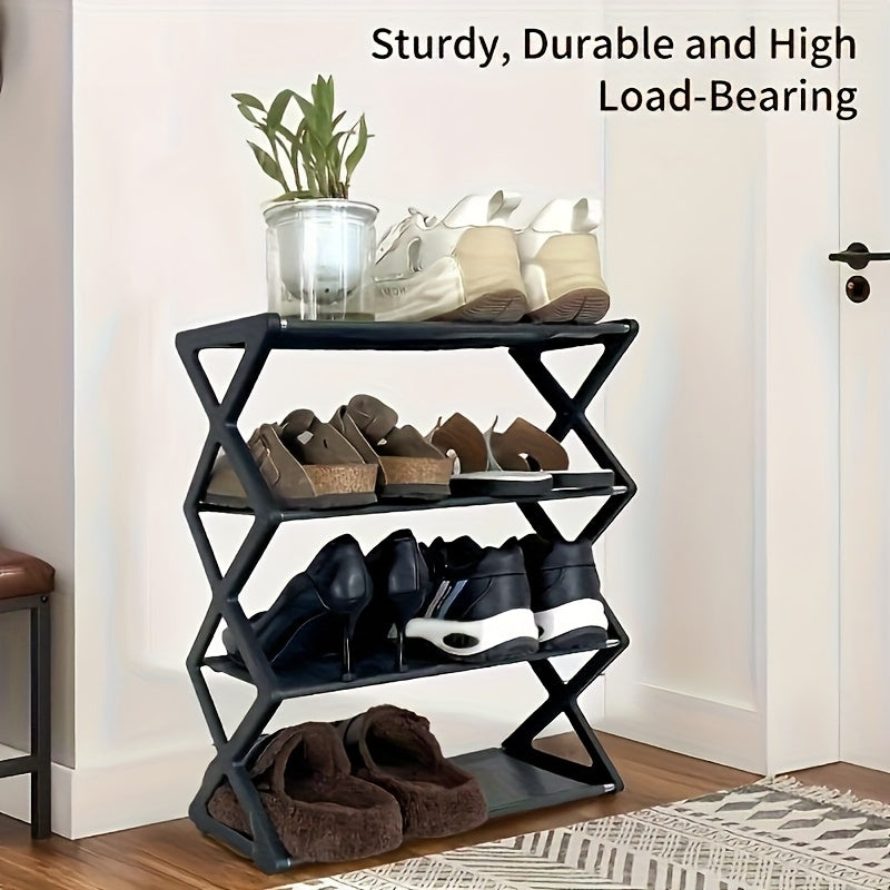 4-Tier Stainless Steel Shoe Rack - Space-Saving, Easy Assembly, Durable Design | Suitable for Entryway and Bedroom | Modern Stylish Look | Multi-Layer Sneaker Storage with Plastic Shelves | Fashionable Contemporary Shoe Organ
