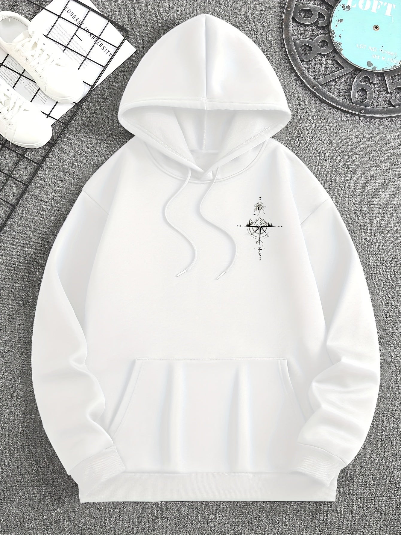 Men'S Autumn Winter for Galaxy Print Hooded Sweatshirt, French Terry Fleece, Polyester, Non-Stretch Knit Fabric, Loose Fit with Pocket Detail, Casual Sports Style Hooded Pullover