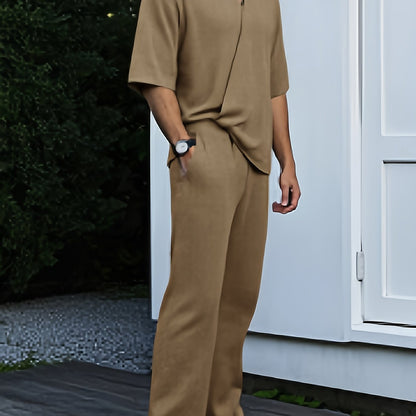 Men'S Summer Casual Short Sleeve Jumpsuit - Lightweight Breathable Fabric, Loose Fit with Adjustable Waist Belt, Pockets & V-Neck Design for Outdoor Travel, Beach, Home Wear - Black, Beach Attire, Minimalist Style, Comfortabl