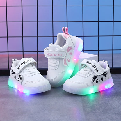 MGO Kidss Youngsters' Cute Panda Cartoon Sports Shoes with Glow-in-the-Dark Design - Fashionable Black and White Casual Sneakers, Easy to Wear for Boys and Girls | Panda Themed Athletic Footwear | PU Upper, Youngsters'S Footw