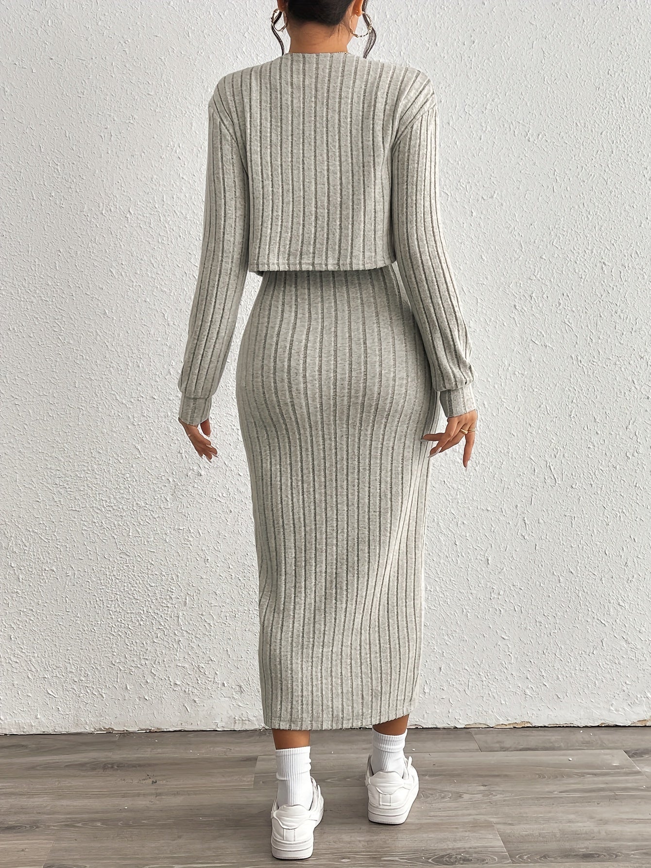Simple y Fleece Two-Piece Dress and Jacket Set