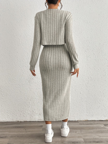 Simple y Fleece Two-Piece Dress and Jacket Set