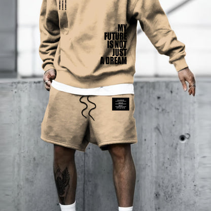 My Future Is Not Just A Dream Print Men's 2Pcs Outfits Casual Crew Neck Long Sleeve Sweatshirt & Short Set For Winter Fall Men's Clothing