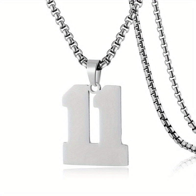 0-19 Men Athletes Number Pendant Necklace Stainless Steel Sports Number Pendant Long Chain Necklaces for Boys Baseball/Basketball/Football Team Jewelry Gifts