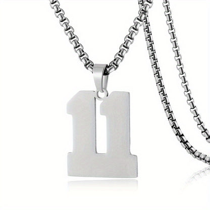 0-19 Men Athletes Number Pendant Necklace Stainless Steel Sports Number Pendant Long Chain Necklaces for Boys Baseball/Basketball/Football Team Jewelry Gifts