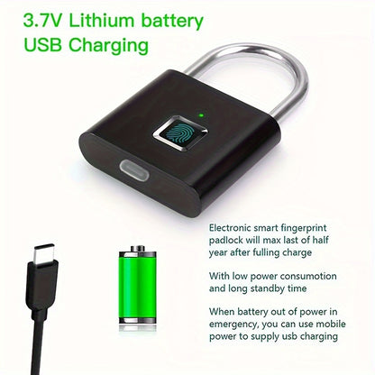 Mini Smart Fingerprint Padlock Waterproof Security Antitheft Keyless USB Rechargeable Suitcase Luggage Backbag Door Lock