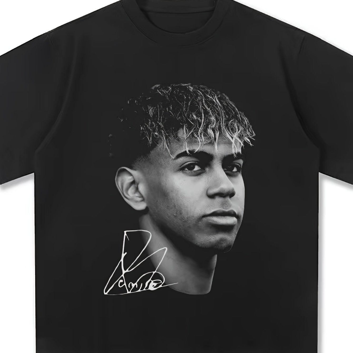 2025 New Yamal American Retro Crew Neck T-Shirt for Men & Women - Black Geometric Graphic Print Short Sleeve Tee, All-Season Casual Streetwear, Machine Washable Regular Fit