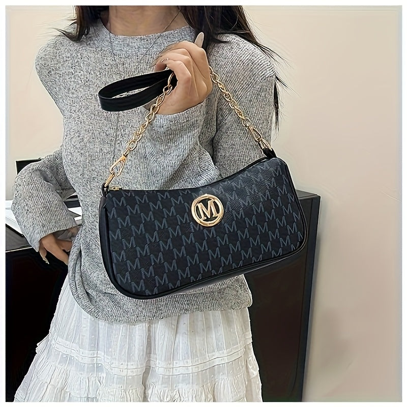 French Vintage Underarm Bag for Women, New Letter Print Crossbody Small Square Bag with Chain Shoulder Handbag, Perfect Lily Women'S Adjustable Crossbody Strap M Logo - Zipper Closure Shoulder Backpack, Suitable for Daily Com