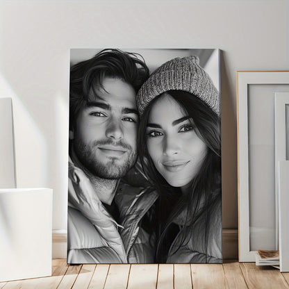 Customized Canvas Print Wall Art - Personalized Photo on Frameless Canvas, Stylish Monochrome Theme, Perfect Gift for Couples, Family, Friends - Ideal for Living Room, Bedroom, Kitchen Decor, Personalized Gifts