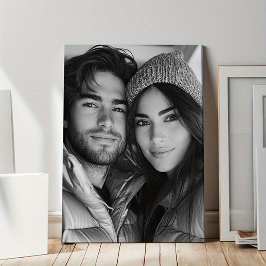 Customized Canvas Print Wall Art - Personalized Photo on Frameless Canvas, Stylish Monochrome Theme, Perfect Gift for Couples, Family, Friends - Ideal for Living Room, Bedroom, Kitchen Decor, Personalized Gifts