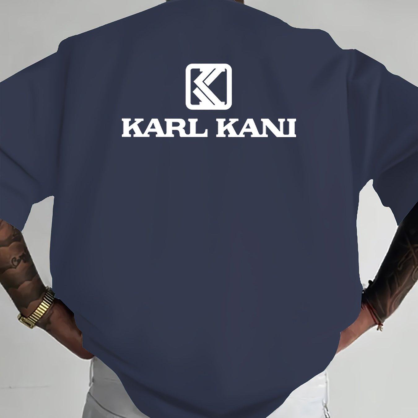 Men'S Casual Crew Neck T-Shirt with "KARL KANI" Graphic - Breathable, Moisture-Wicking, Short Sleeve, Regular Fit, Geometric Pattern, Ideal for Home & Outdoor Activities, All-Season Comfort, Outdoor Clothing | Relaxed Fit Shi