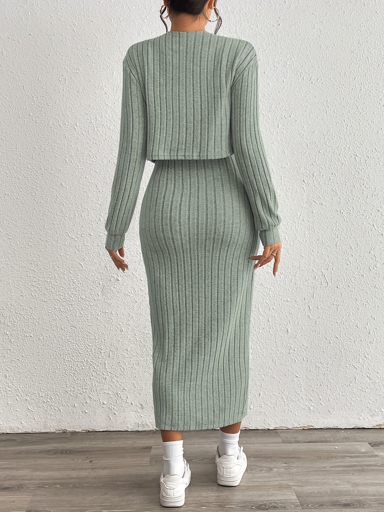 Simple y Fleece Two-Piece Dress and Jacket Set