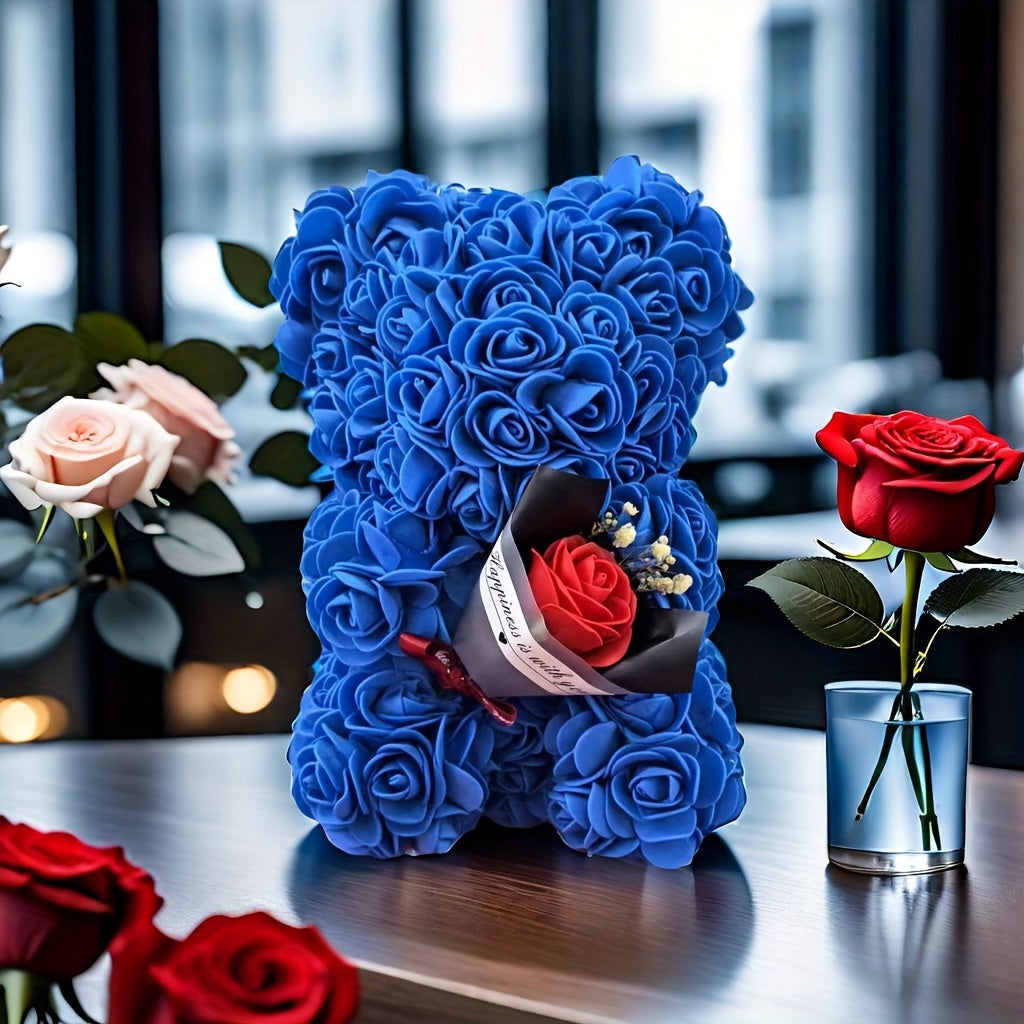 1pc Preserved Flowers Teddy Bear, "I Love You" Valentine'S Day Rose Bear, Polycarbonate Home Party Decor, Ideal for Christmas, Ramadan, Father'S & Mother'S Day, Tabletop Placement, No Container or Battery Needed