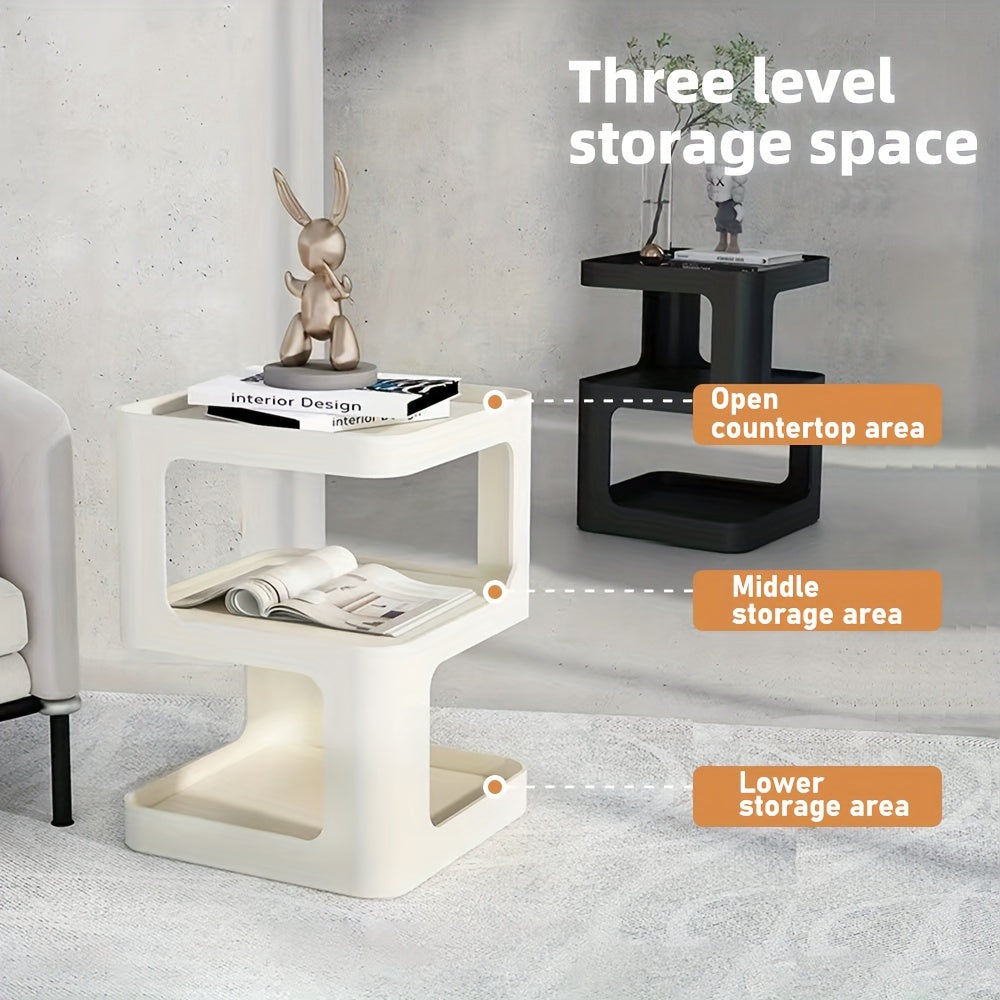 Minimalist Modern Nightstand - Lightweight Durable Plastic Bedside Table with Open Shelf Storage, Easy Assembly, Black - Compact Design for Bedroom, Living Room, Office, Compact Side Table | Sleek Bedside Table | Stable Desig