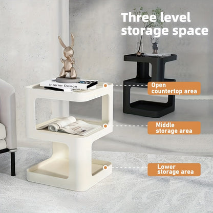 Minimalist Modern Nightstand - Lightweight Durable Plastic Bedside Table with Open Shelf Storage, Easy Assembly, Black - Compact Design for Bedroom, Living Room, Office, Compact Side Table | Sleek Bedside Table | Stable Desig