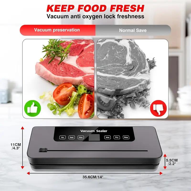 EU Plug Vacuum Sealer Machine with 10 Bags, Multi-Functional Vacuum Food Sealer Machine Compact Vacuum Food Preservation to Keep Food Freshness