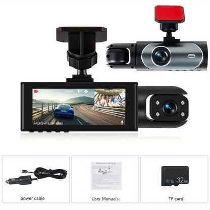 Podofo 2025 Latest 1080P Dual Dash Cam for Cars - Front & Inside Camera with 32GB Card, 8.03cm IPS Screen, IR Night Vision, 170° Wide Angle, Loop Recording, G-Sensor, Motion Detection, 24H Parking Mode - Perfect New Car, Hol