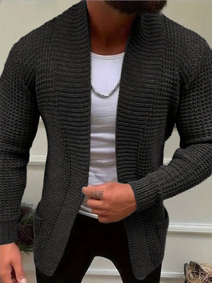 Men'S Casual Long Sleeve V-Neck Knit Cardigan - Loose Fit Solid Color Sweater with Pockets, Lightweight Acrylic for Fall/Winter, Versatile Layering Piece