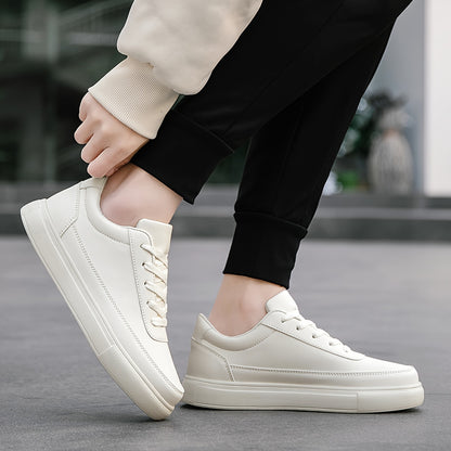 Lightweight Solid Skate Shoes - Men's Low Top Comfy Non Slip Casual Shoes - All Seasons Outdoor Walking Jogging Business Trip