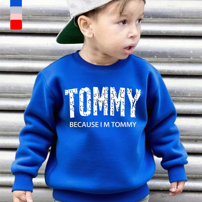 Boys' Casual Fleece-Lined Long Sleeve Sweatshirt with "TOMMY" Letter Print - Cozy Loose Fit Round Neck Pullover for Fall/Winter Outdoor Activities, 3+ Years Old, 6 Color Options, Sweater for Boy, Kids Winter Wear, Playful Kid