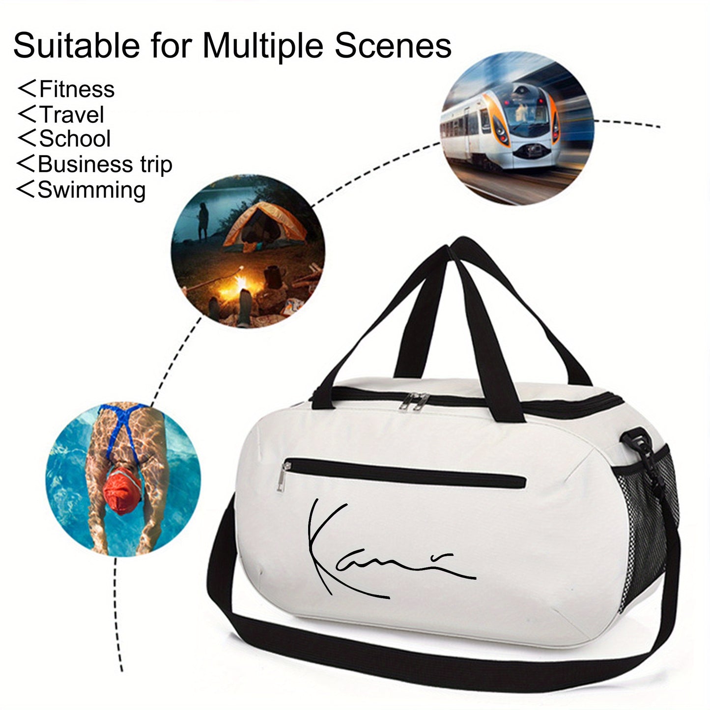 Karl Kani KK Signature Letter Print Duffel Bag, Athletic Carryall, Large Capacity Lightweight Sports Bag with Reinforced Grab Handles, Machine Washable Oxford Fabric for Yoga, Fitness Training, handbag for teenager