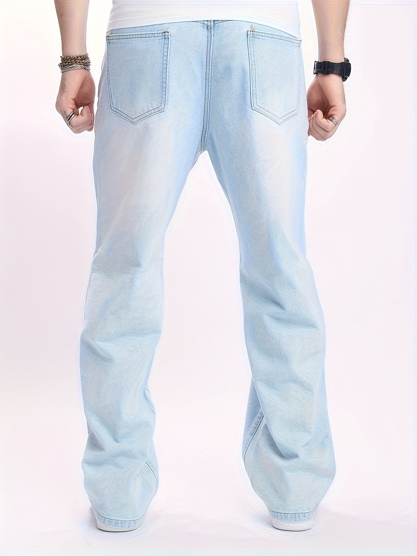 Men'S High-Street Casual Straight-Leg Jeans - Light Blue, Loose Fit, Non-Stretch Denim, Raw Wash, All-Season Comfort, Perfect for Casual Attire, Comfortable Clothing | Relaxed Fit Jeans | Nonstretch Fabric