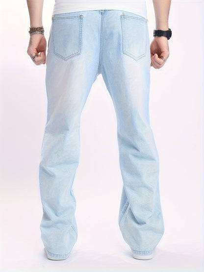 Men'S High-Street Casual Straight-Leg Jeans - Light Blue, Loose Fit, Non-Stretch Denim, Raw Wash, All-Season Comfort, Perfect for Casual Attire, Comfortable Clothing | Relaxed Fit Jeans | Nonstretch Fabric