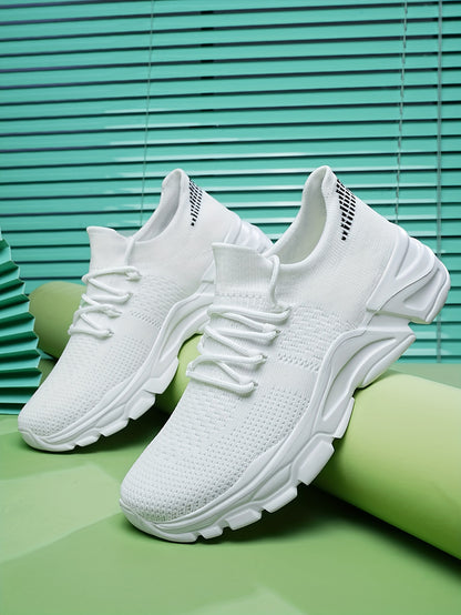 Men's Breathable Comfortable Casual Sneakers - White Low-Top Lace-Up Shoes with EVA Cushioned Sole for All-Season Outdoor Running & Daily Wear, Allseason Running | Minimalist Design | Comfortable Footwear