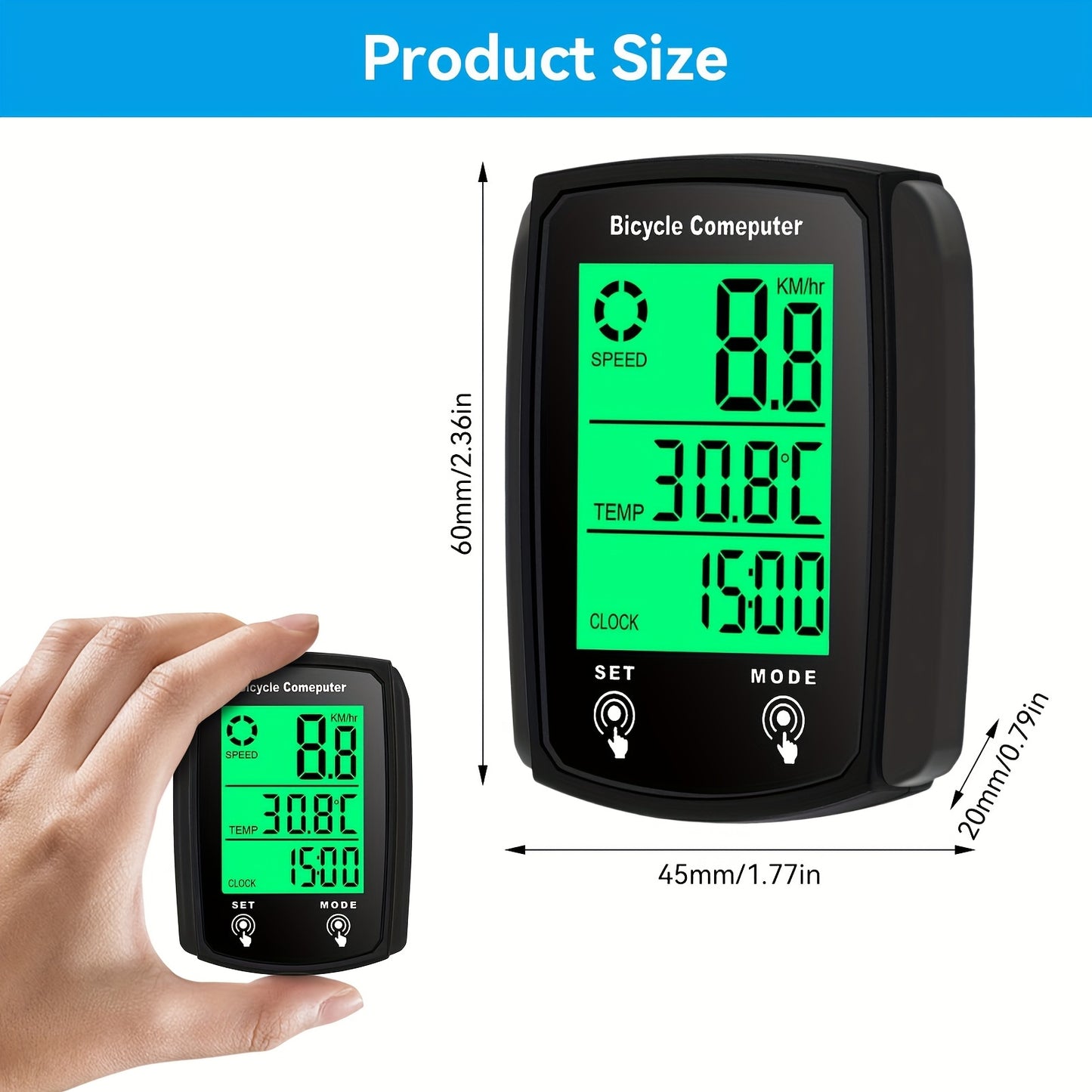 Oein Bike Computer Wired, Bicycle Odometer Wired MPH KM/H, Bike Speedometer Bike Odometer with Touch Sensor Switch, Big Digital LCD Screen, Automatic Wake-u