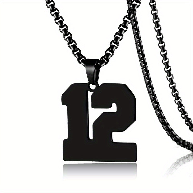 0-19 Men Athletes Number Pendant Necklace Stainless Steel Sports Number Pendant Long Chain Necklaces for Boys Baseball/Basketball/Football Team Jewelry Gifts