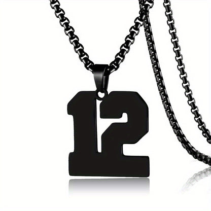 0-19 Men Athletes Number Pendant Necklace Stainless Steel Sports Number Pendant Long Chain Necklaces for Boys Baseball/Basketball/Football Team Jewelry Gifts