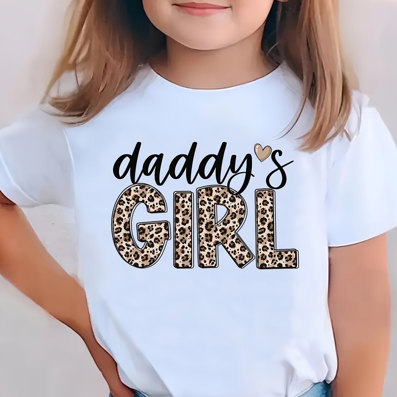 Summer Fashion Girls' Short-Sleeve T-Shirt "DADDY's GIRL" Leopard Print Casual Versatile Top NY-DX5545