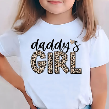 Summer Fashion Girls' Short-Sleeve T-Shirt "DADDY's GIRL" Leopard Print Casual Versatile Top NY-DX5545
