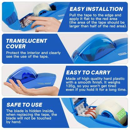 Eagle Automatic Tape Dispenser with One Roll Included, Handheld Packaging and Gift Wrapping Tape Cutter, Major Material ABS, Fits 1/2''-3/4'' Tape Width, Easy One-Handed Operation, No Batteries Required - Ideal for Scrapbooki