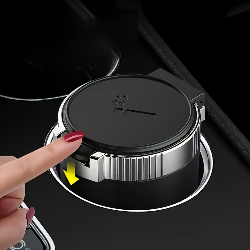 New Car Ashtray, Detachable Storage Box with One-Click Automatic Lid, Metal Lining