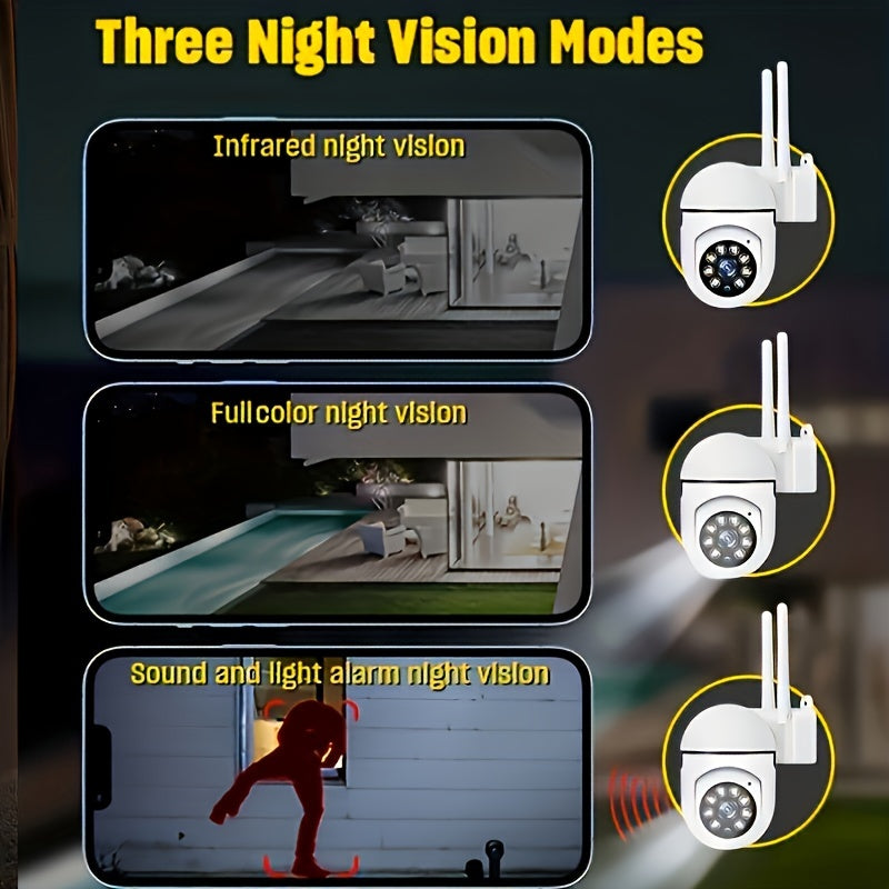 Spherical safety camera, motion detection, color night vision, alarm push, FHD wireless Wi Fi smart home safety camera, 355 ° panoramic monitoring camera, intelligent motion detection, two-way audio, only 2.4GHz, Wi Fi camer