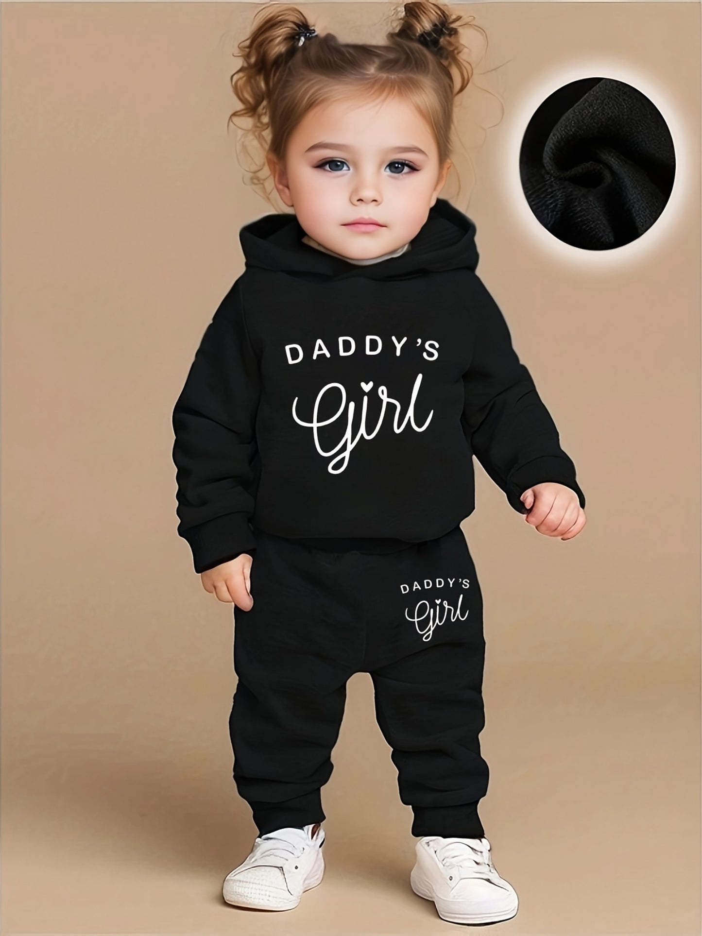 Baby Girl DADDY'S GIRL Letter Print Hoodie & Joggers Set - Soft Yellow Casual Spring/Fall Outfit with White Sneakers, Perfect for Outdoor Play & Family Gatherings, Baby Girl Clothes, Playful Babywear, Comfortable Babywear, fo